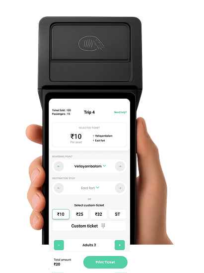 POS device showing the AllRides bus ticketing app